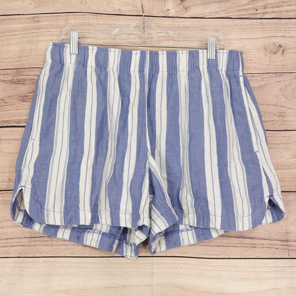 Old Navy Chino Shorts Womens Size L Blue Striped 32 Waist 4 Inseam Cotton